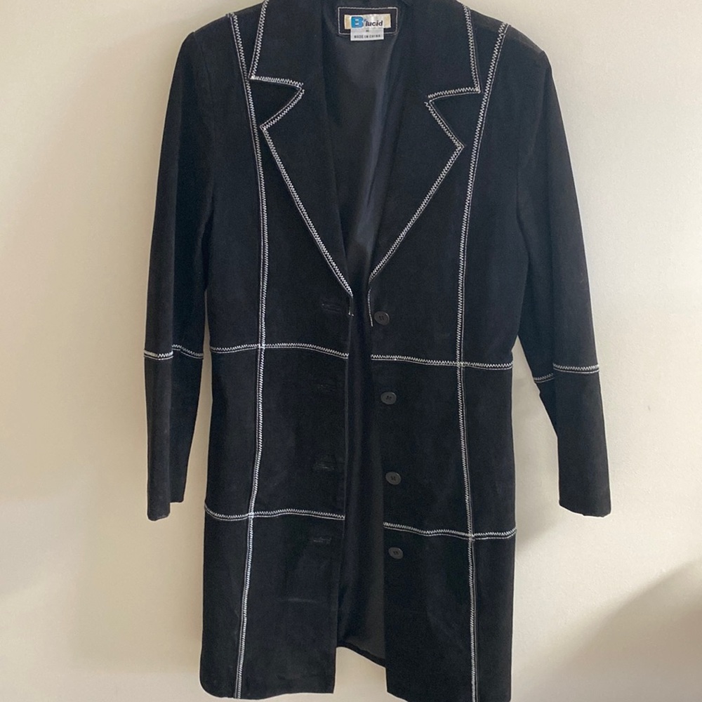 Vintage Black Suede Coat White Stitching